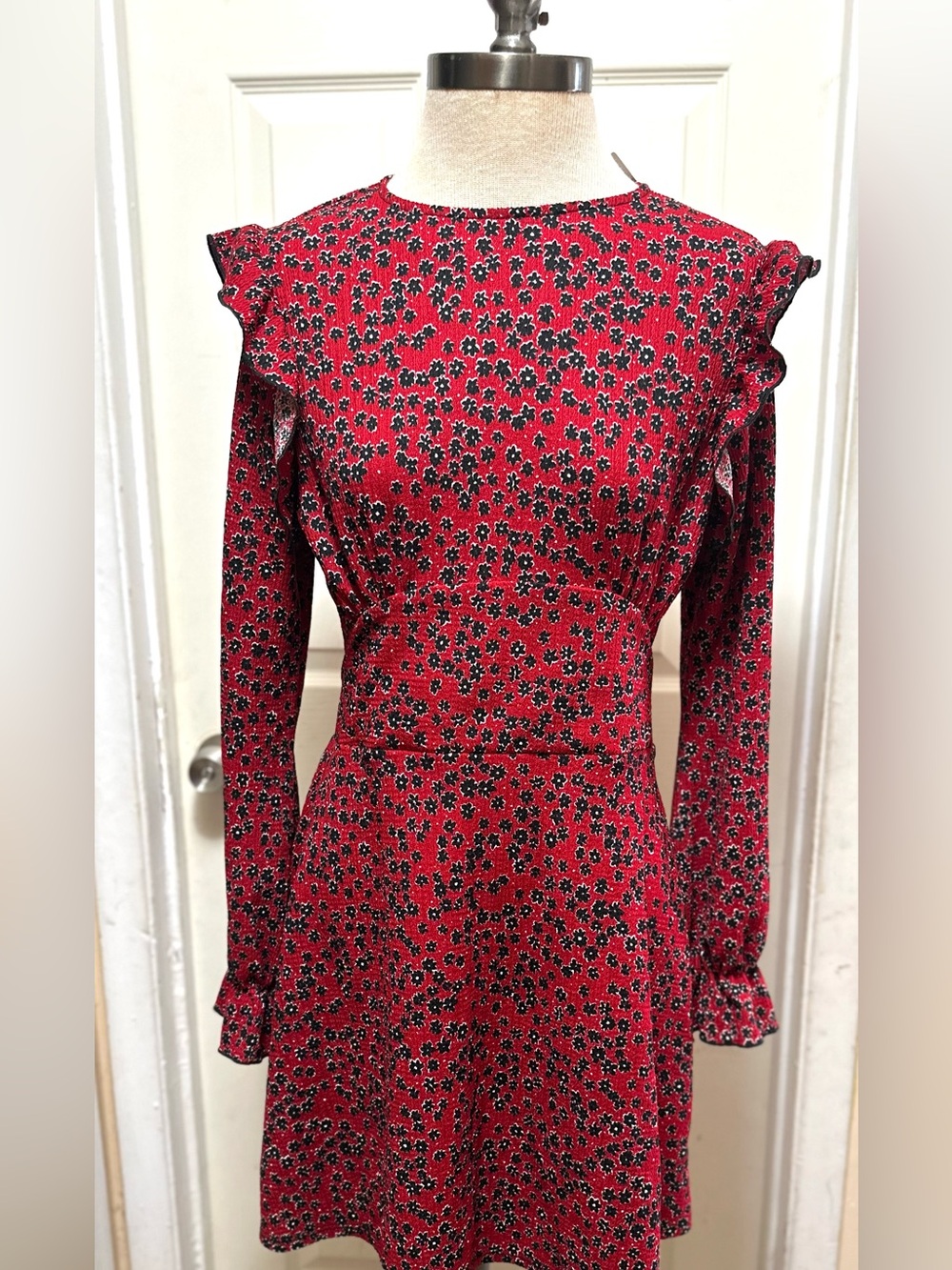 River Island Petite Red Floral Ruffle Mini Dress - Size US 8 . NWT